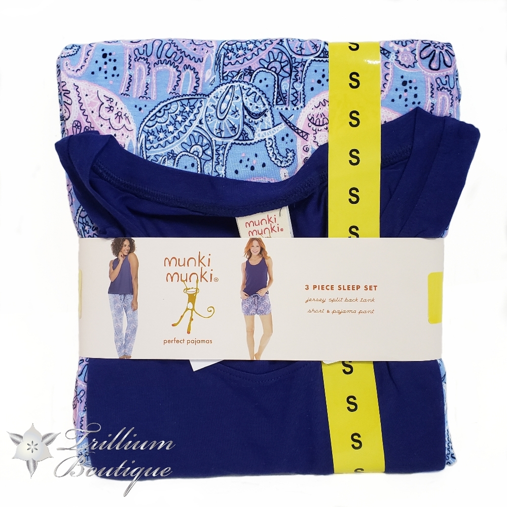 Munki Munki 3 Piece Women's Pajama Sleep Set NWT - Picture 1 of 6